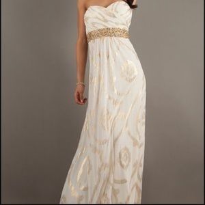 White and Gold Betsy&Adam prom dress PETITE