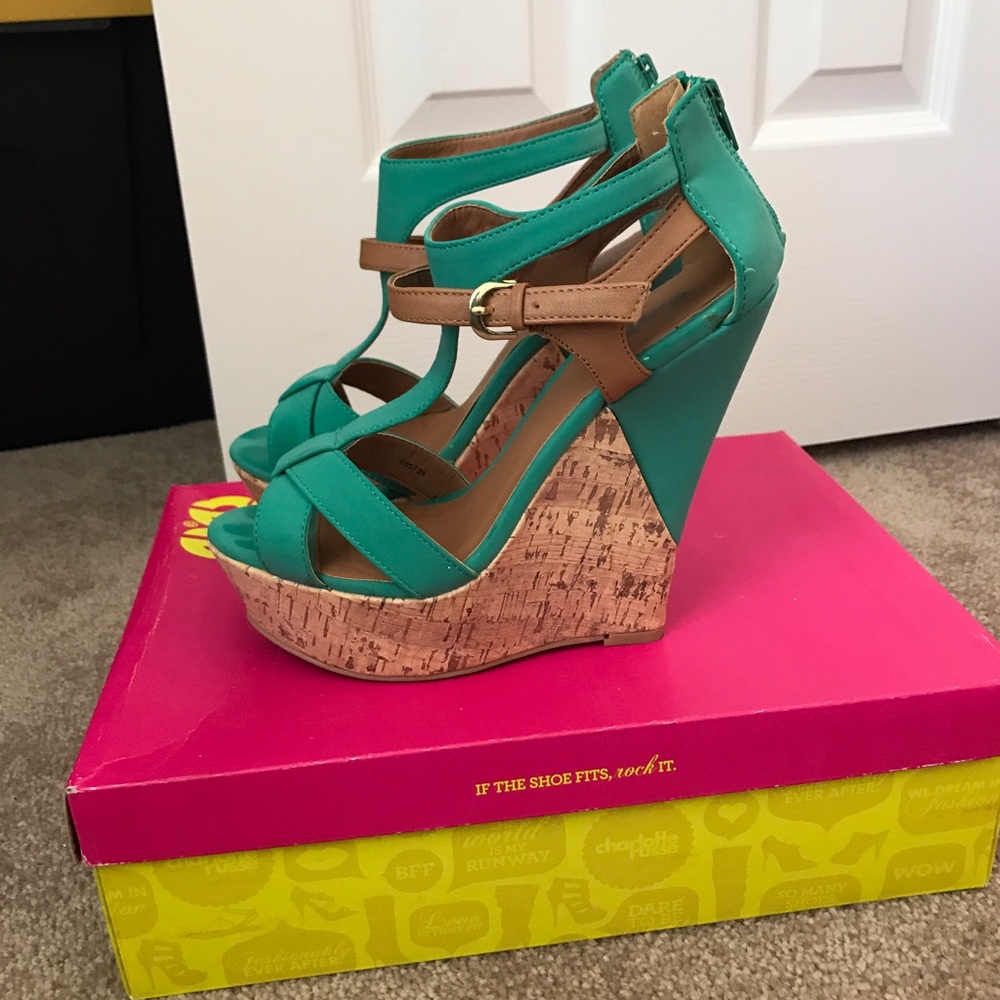 Teal & Cork colored Wedge Heel Sandals
