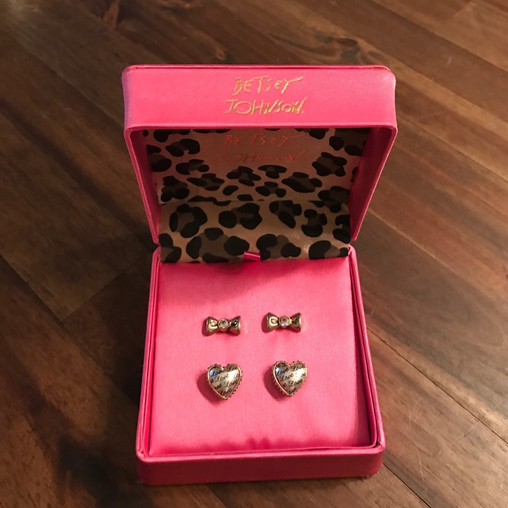 Boxed Set of Heart & Bow Betsey Johnson Earrings