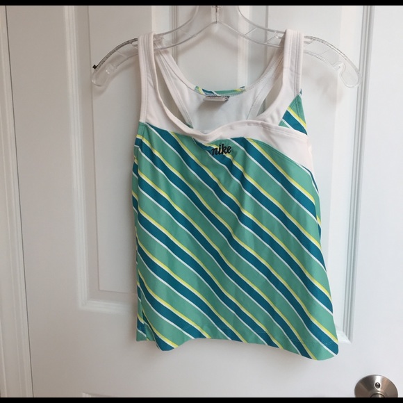 Nike green and yellow striped workout tank. - Picture 1 of 3