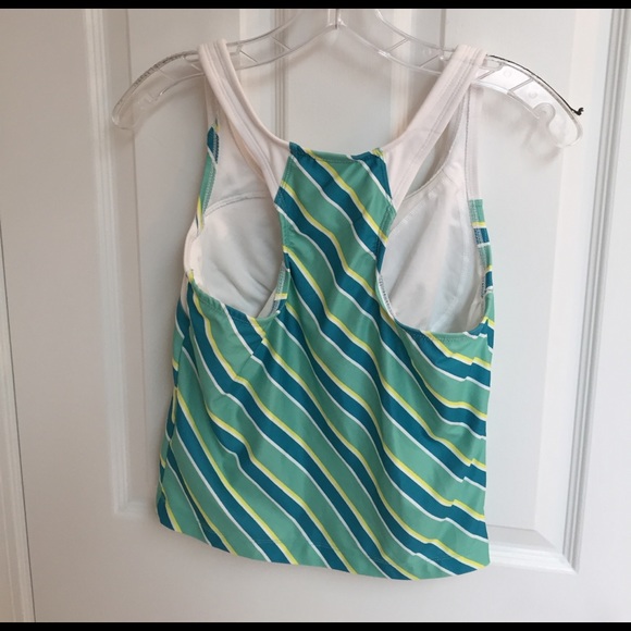 Nike green and yellow striped workout tank. - Picture 2 of 3