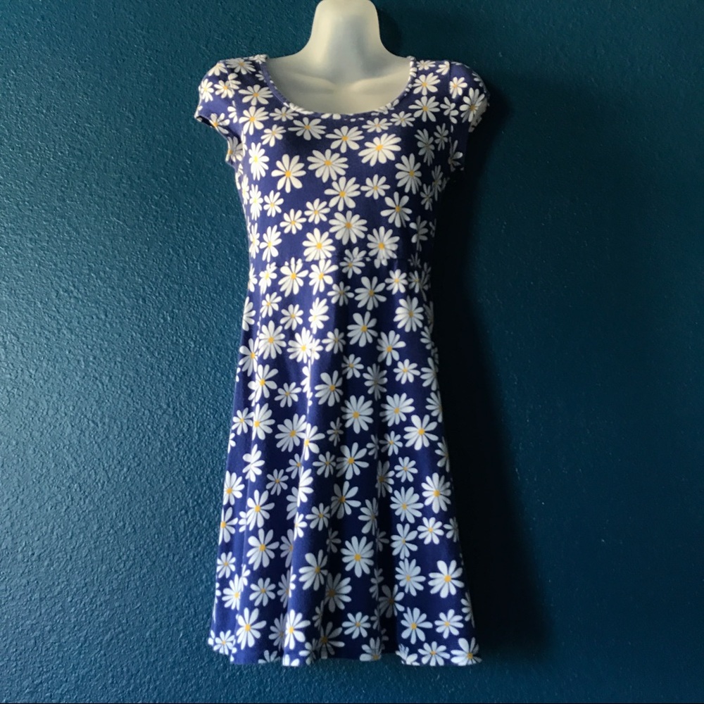 Blue and White Skater Dress with Daisies