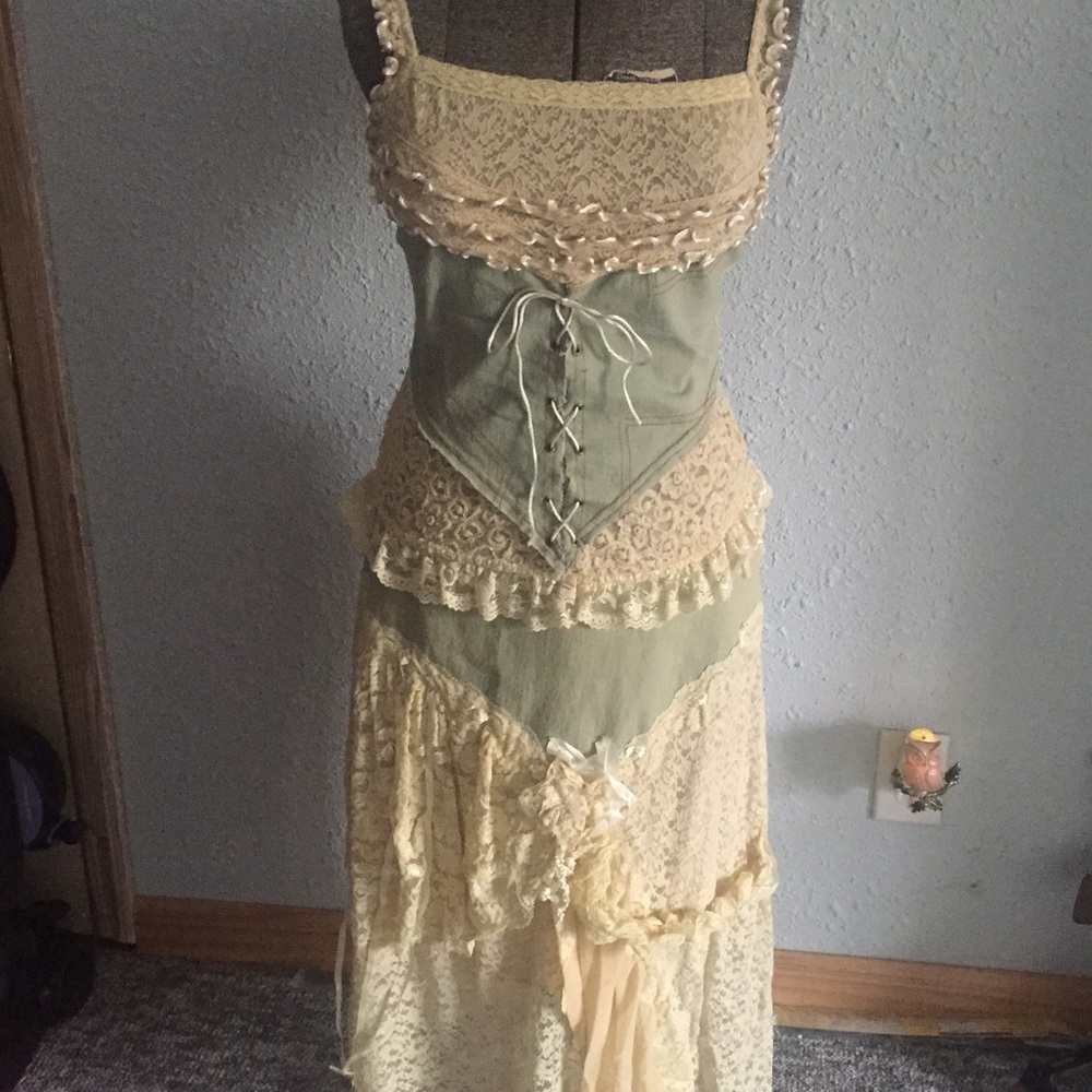 Chambray and Lace Top & Skirt