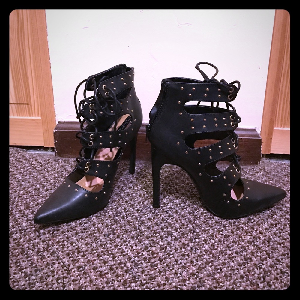 NEW black lace up stilettos