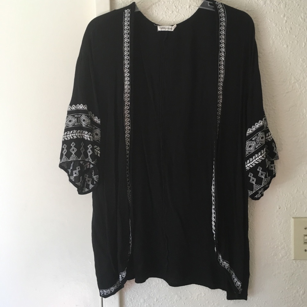 Black cardigan with white embroidery