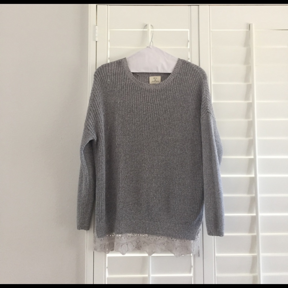 Grey Pins and Needles Sweater with Lace Detail