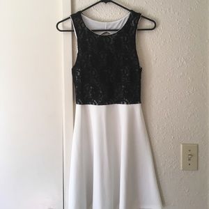 Black lace and white skater dress