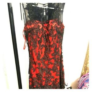 Burgundy lace ball gown prom dress