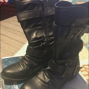 Black motorcycle-style boots