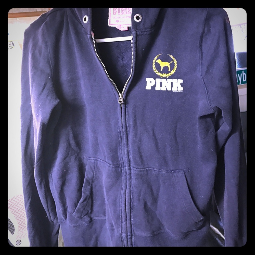 PINK: Navy Hooded Cal State Full Zip Sweater