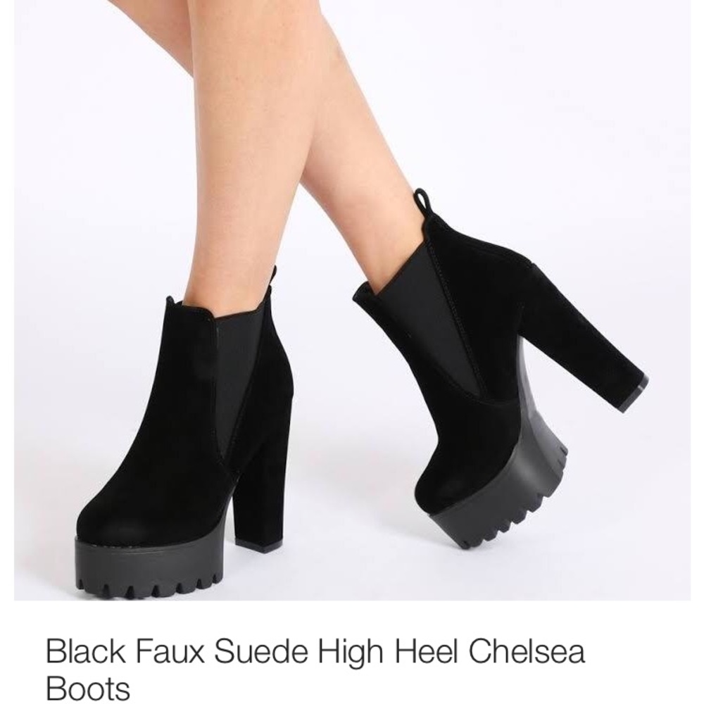 Black Faux Suede High Heel Chelsea Boots