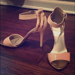 9&Co. Heels. Pale pink with gold stripes.