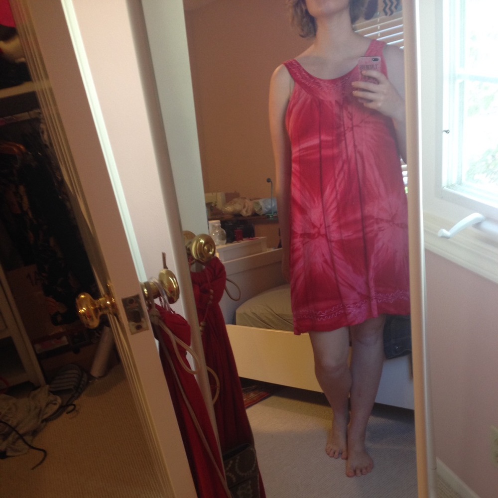 Pink and red summer tie dye dress