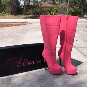 Bubble Gum Pink Knee High Heeled Boots