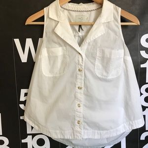 Anthropologie white HD button up sleeveless blouse