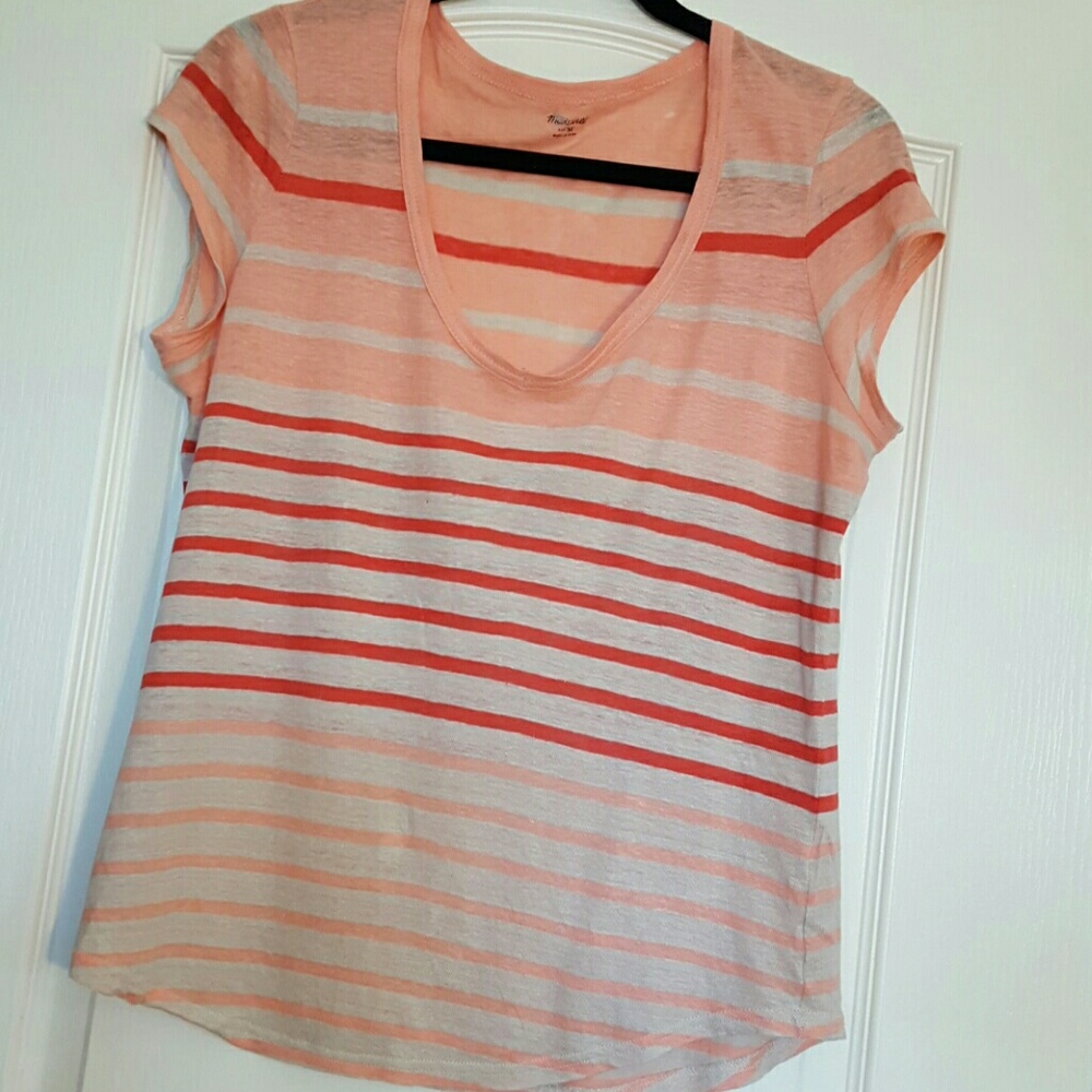 Red Salmon and Ivory Striped Top
