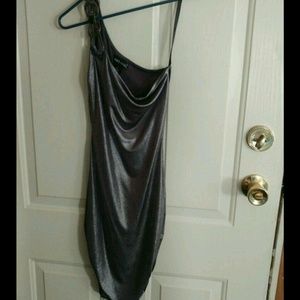 Shiny gun metal gray one shoulder mini dress
