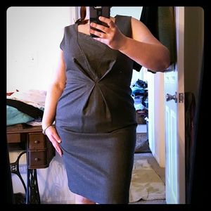 Talbots grey wool pleat front sheath dress