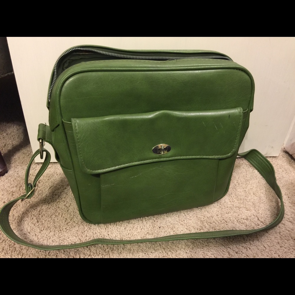Green vintage cross body laptop bag