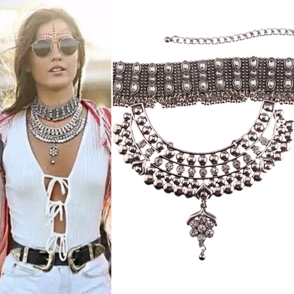 Boho Rhinestone+Moonstone Statement Collar Choker