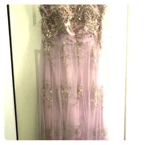 Long pink prom dress with gold details