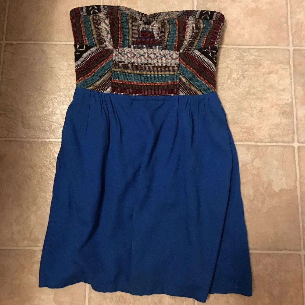Urban outfitters tribal & blue strapless dress