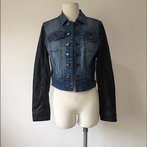 ONLY $40 BNWT!!🙀bebe cropped denim and PU jacket