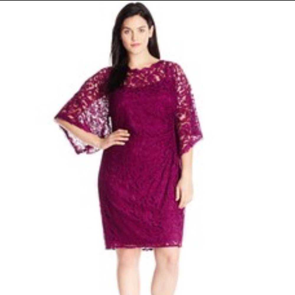 Adrianna Papell Maroon Lace Kimono Batwing Dress