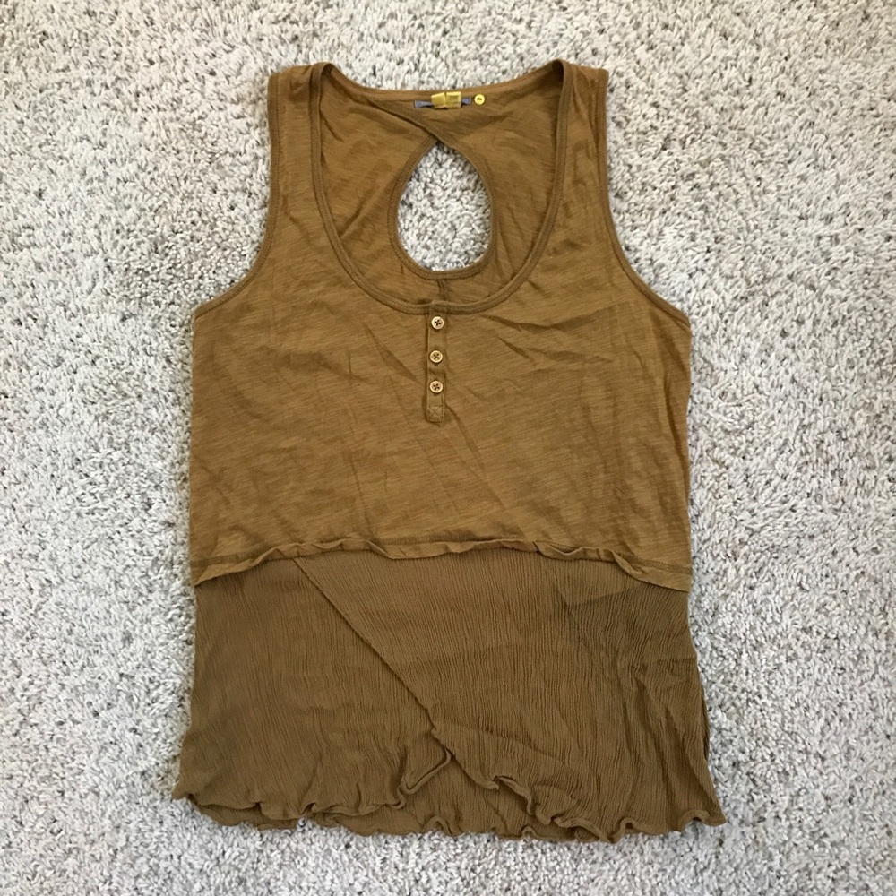 Anthropologie Little Yellow Button Tan Top Size S