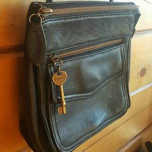 Fossil Black leather crossbody bag, purse
