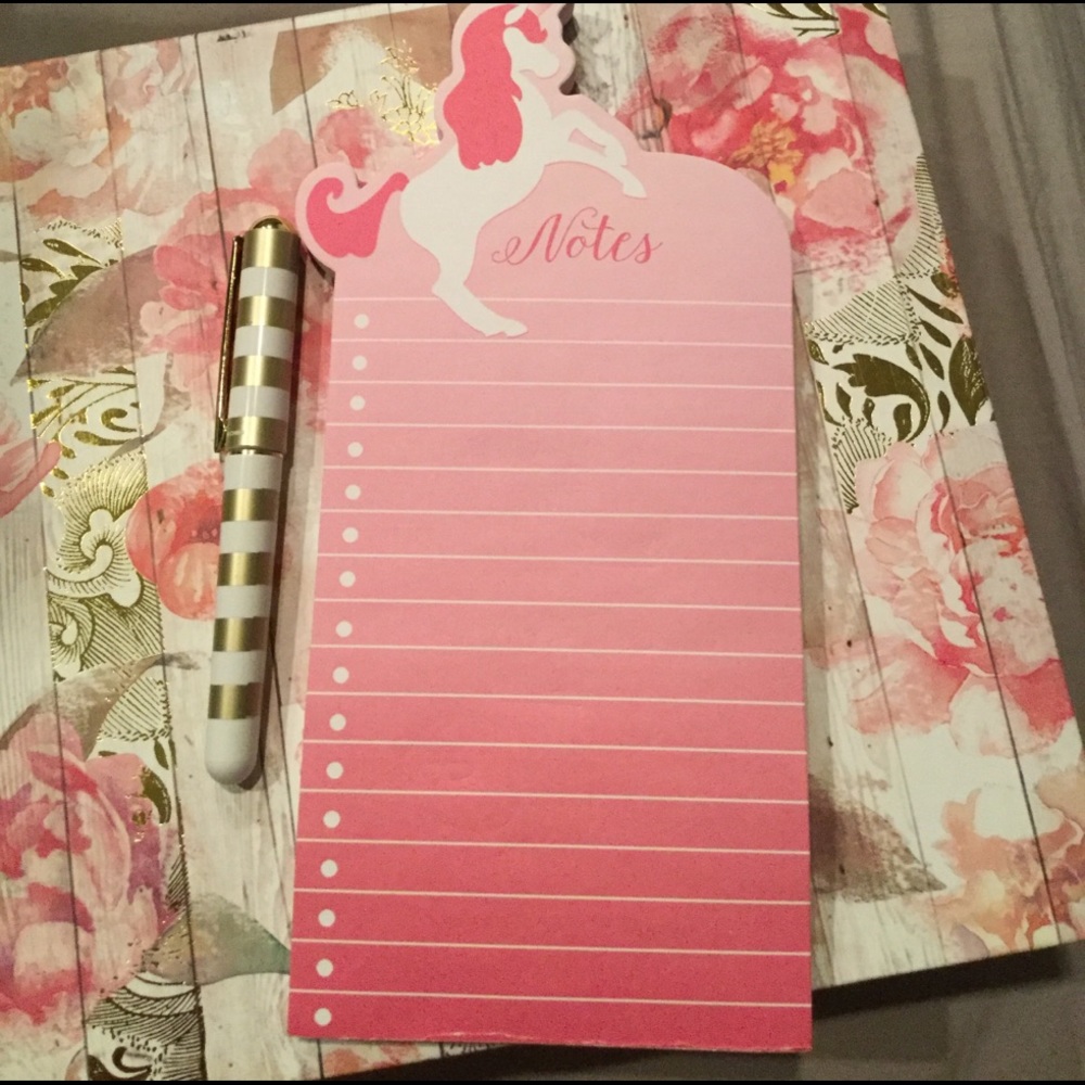 Unicorn notepad and Gold stripe pen