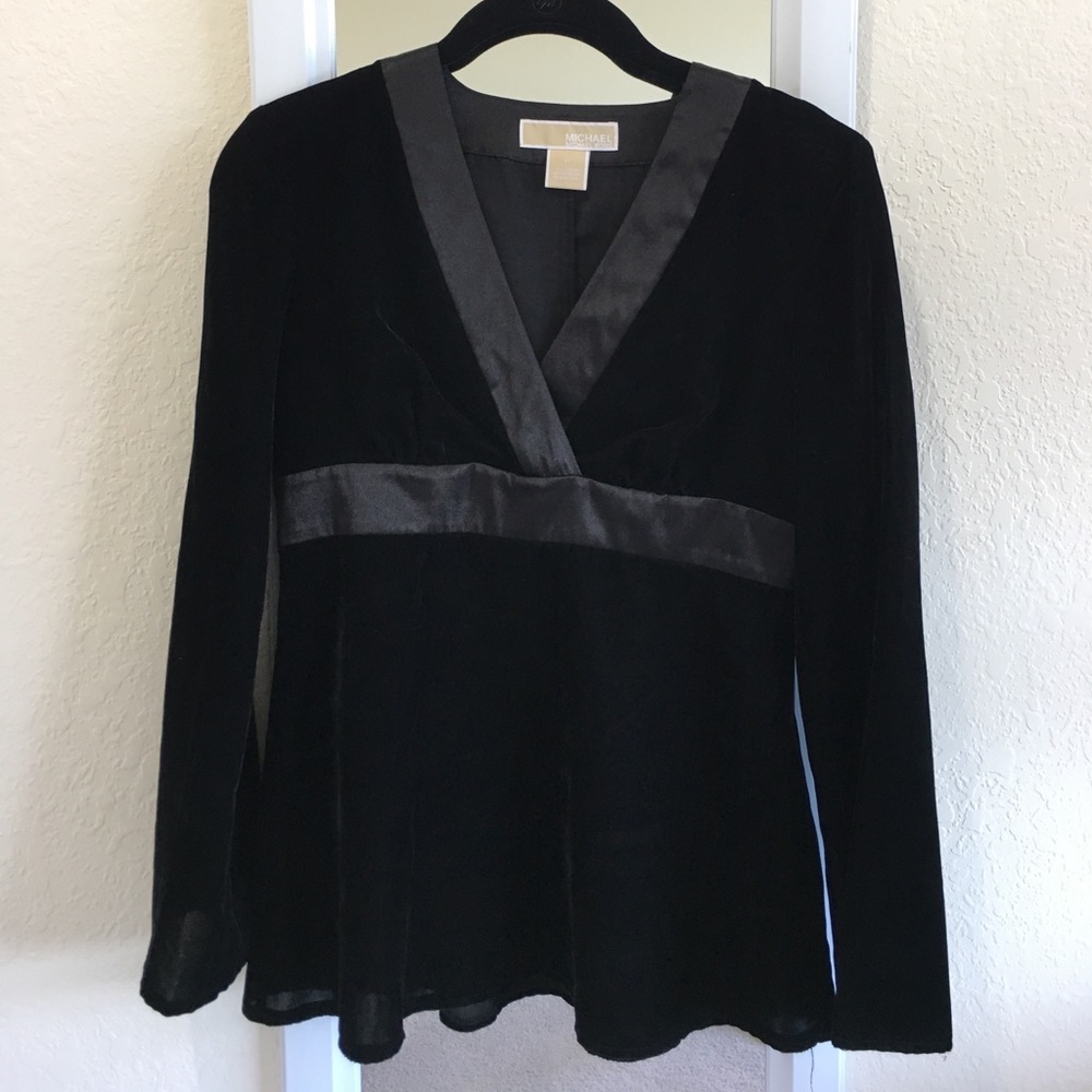 Michael Kors Black Velvet V-Neck Top