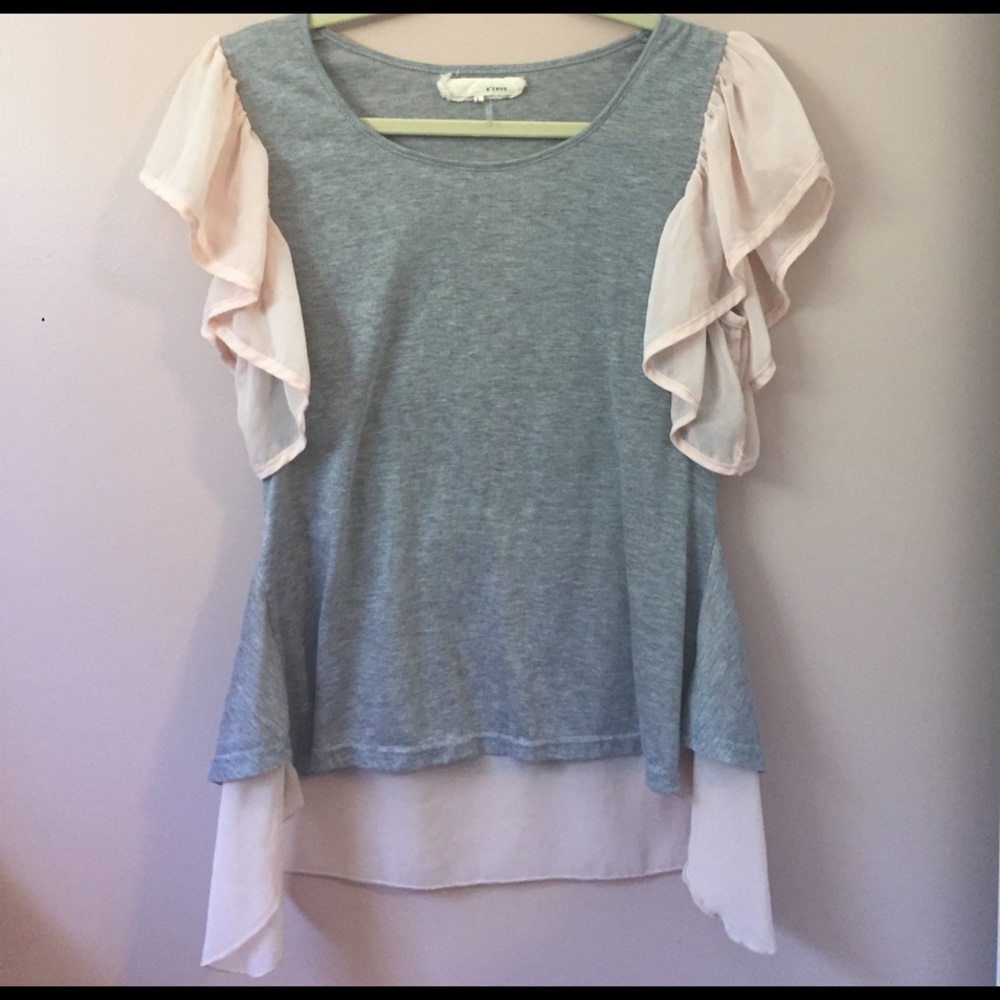 Grey top with light pink detail