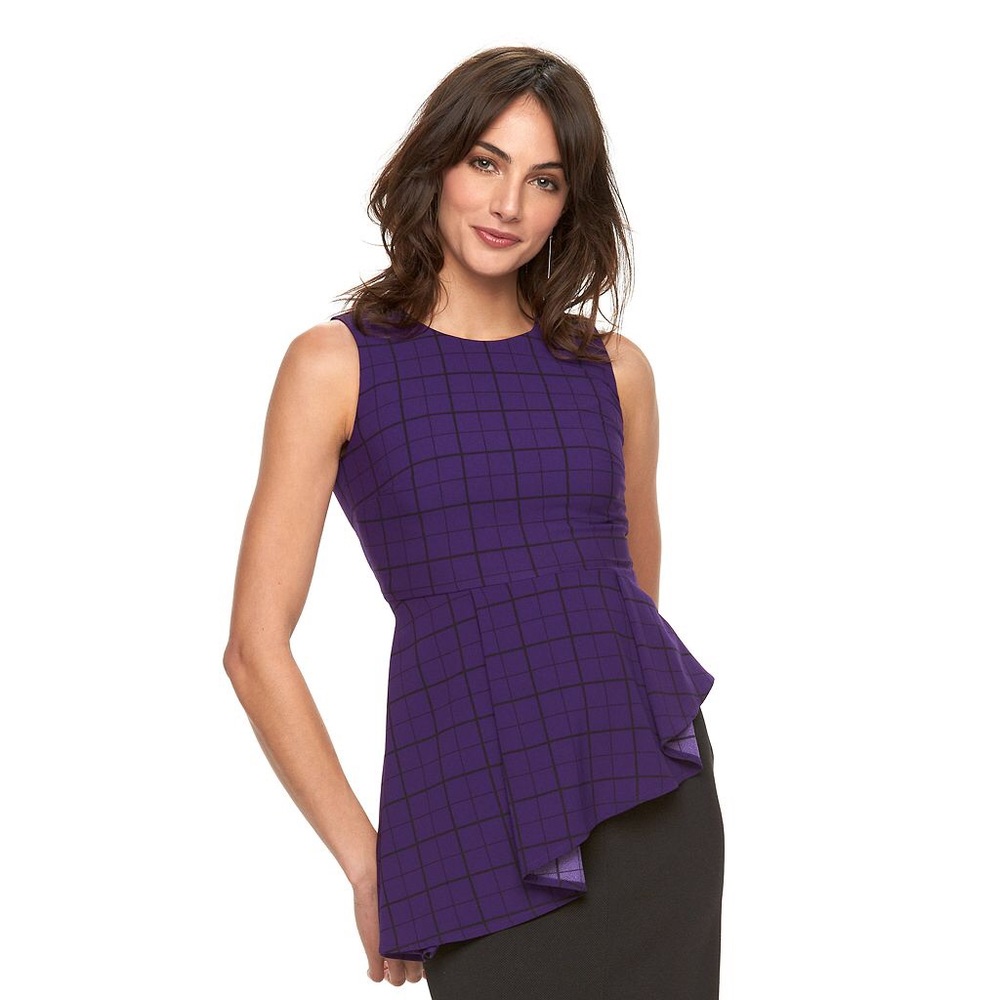 Unique Elle Purple Asymmetrical Peplum Blouse