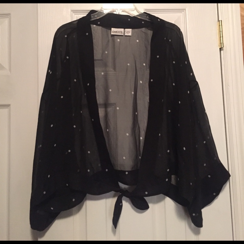 Chico's sheer black & white polka dot blouse