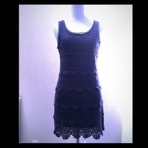 Navy scalloped crochet mini dress