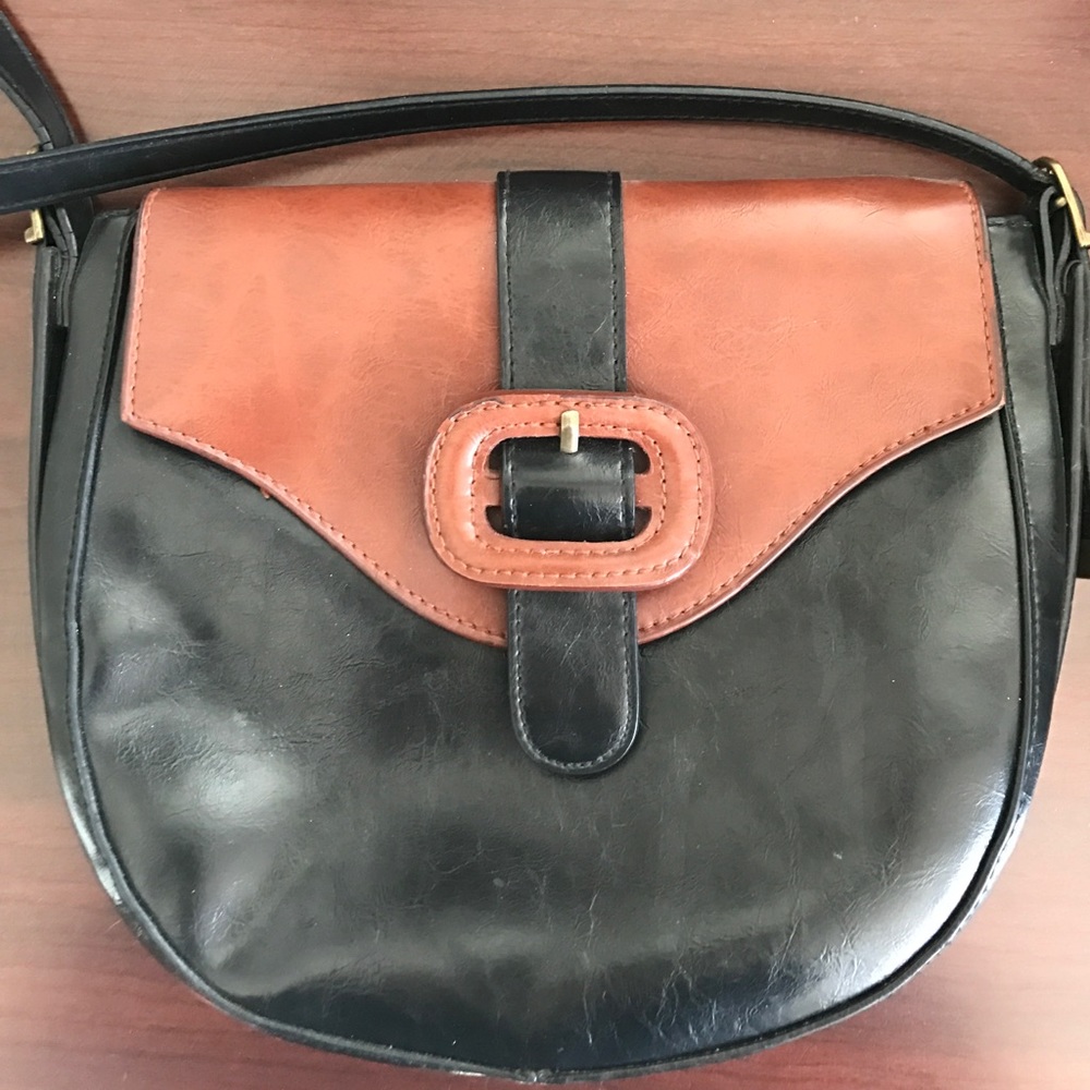 Brown and black cross body bag