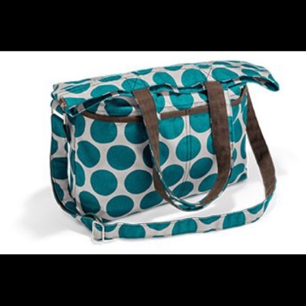 Thirty-One Retro Metro Fold-over Bag, Teal Dot