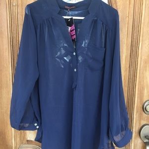Beautiful sheer navy top/blouse