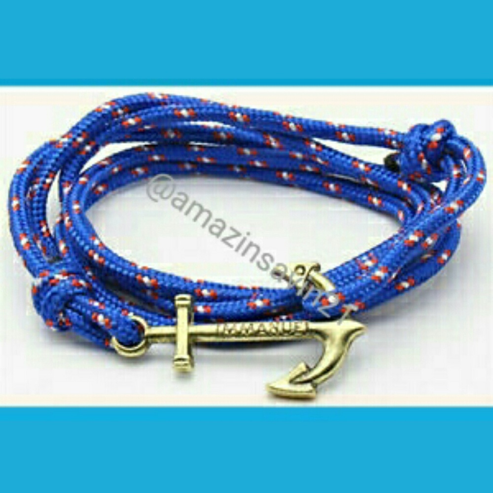 Sold Red White Blue Rope Gold Anchor Bracelet