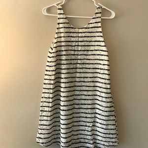 White and blue stripped lace dress