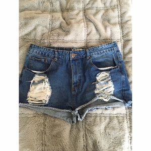 Boohoo Distressed High Waisted Jean Shorts