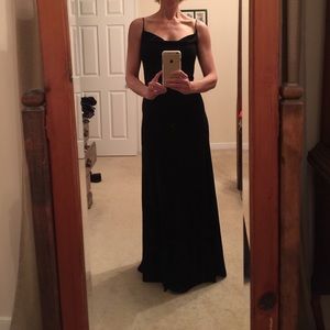 Spaghetti strap evening gown.