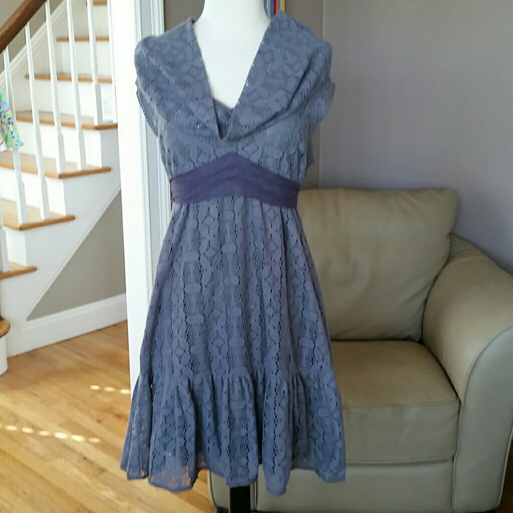 Free People Women’s Purple Gray Sash Belted Crochet Dress