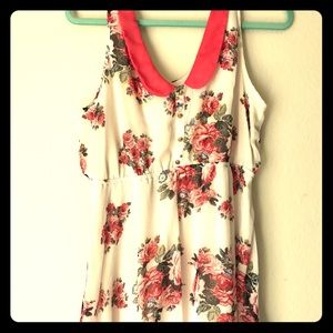 White Floral Collared Skater Dress