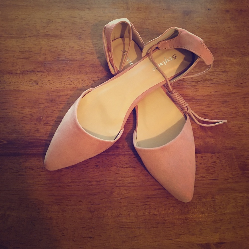 Blush pink lace up flats