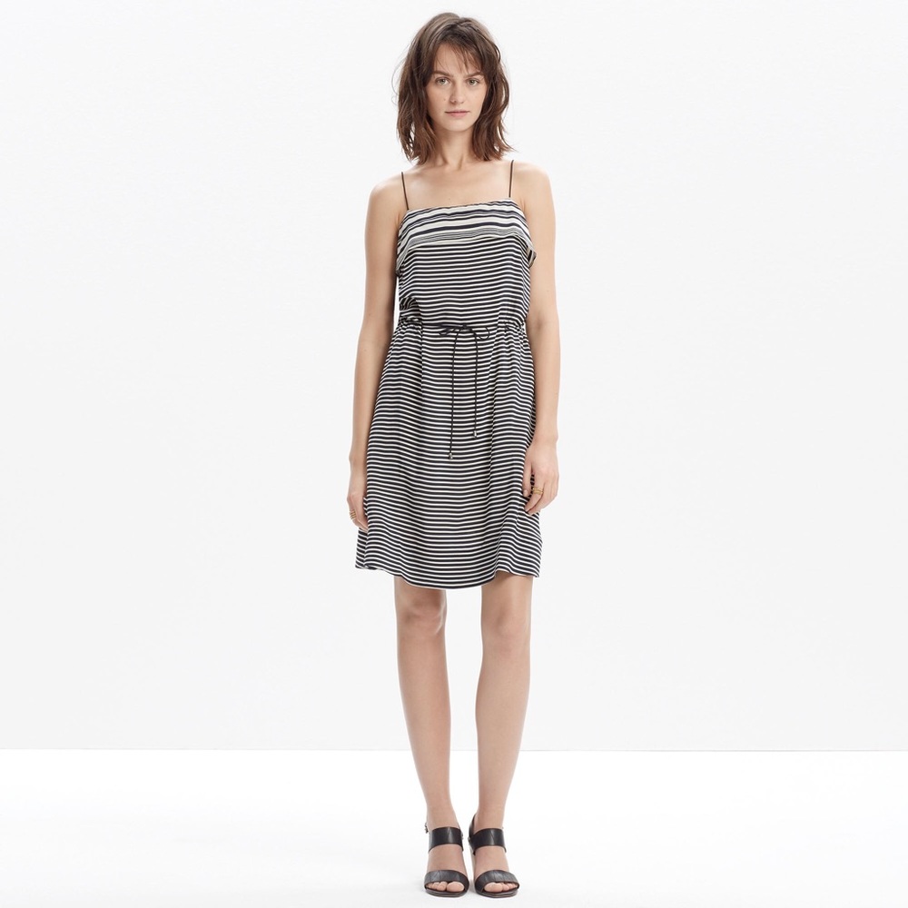 🐳 Madewell Silk Striped Tie-Waist Dress