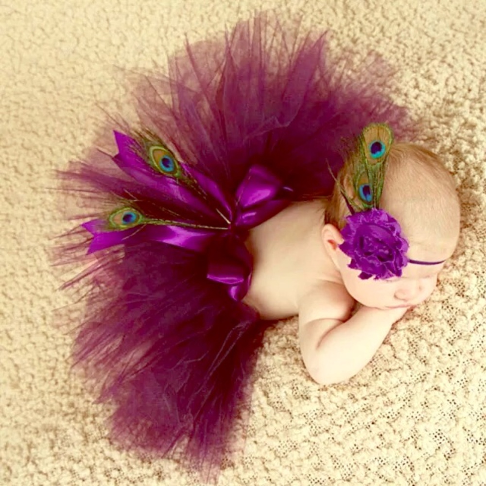 Baby tutu Peacock feather gift set plum purple NB