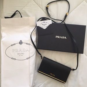 Black Prada wallet on a chain