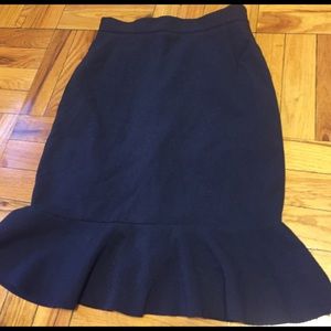 Navy ruffle bottom pencil skirt